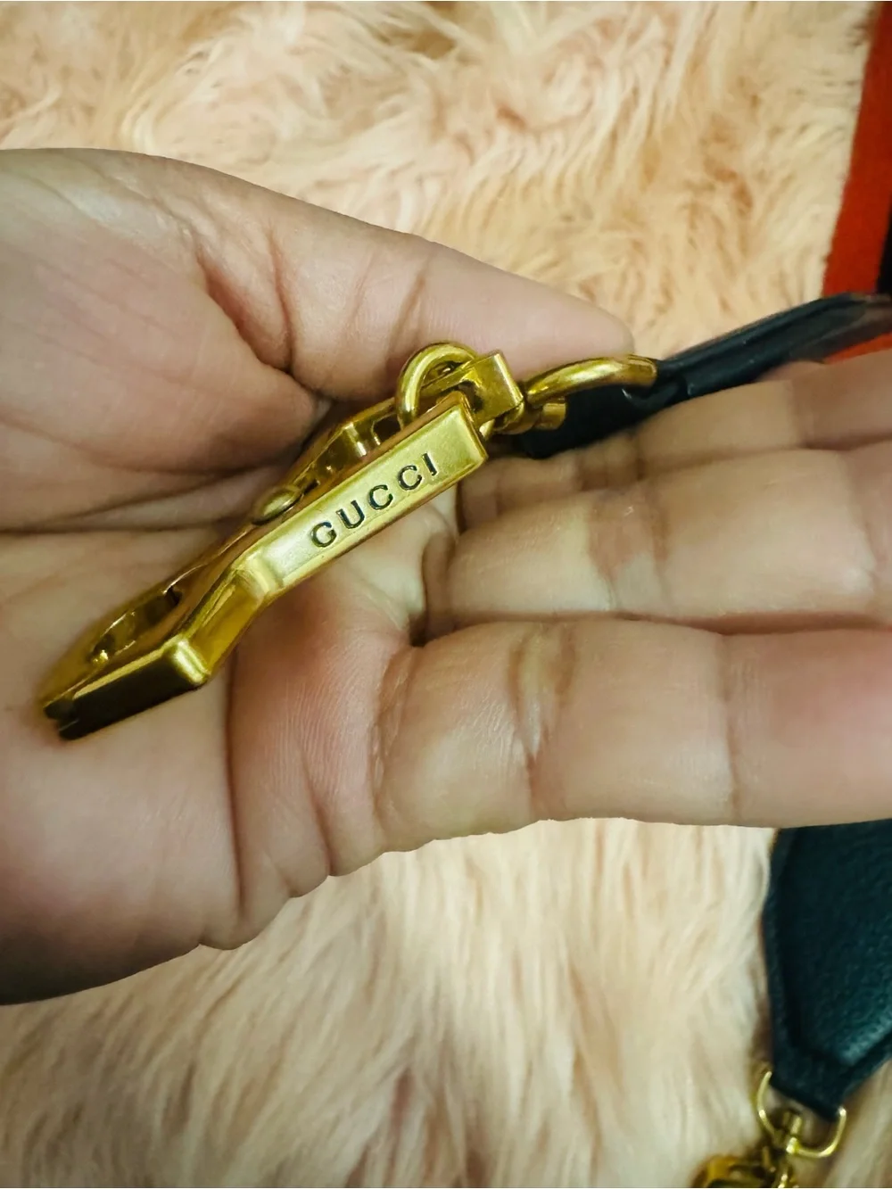 Gucci Red and Black Striped Messenger Strap with Gold Hardware